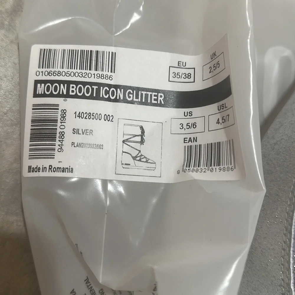 Moon Boot Icon Silver Glitter Boots Brand New! Size 35 - 38 - Picture 10 of 11
